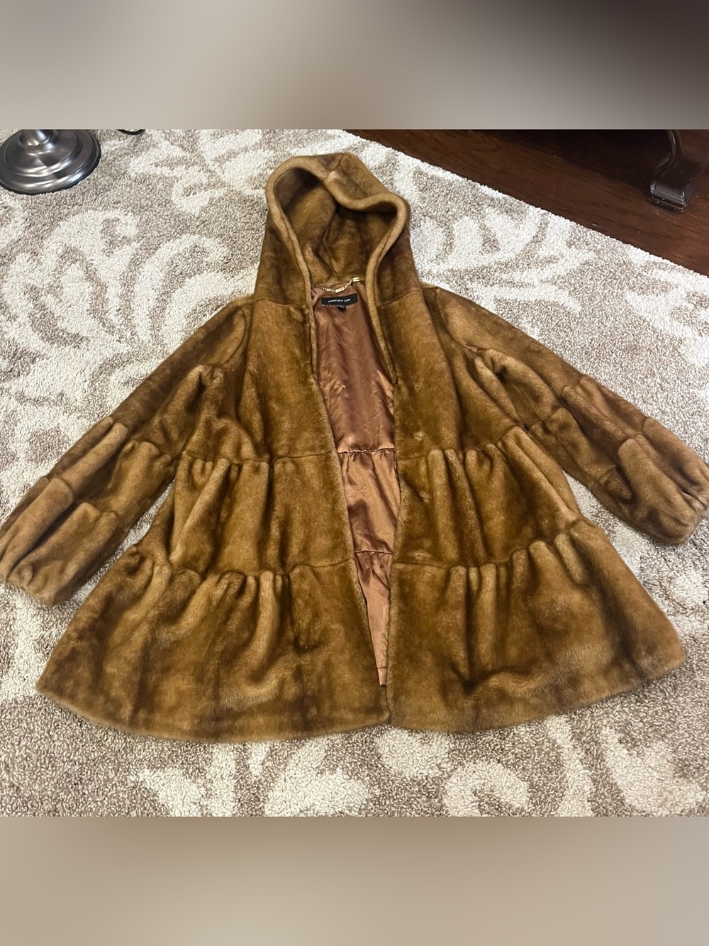 Jones New York Hooded Faux Fur Puffer Coat in Brown